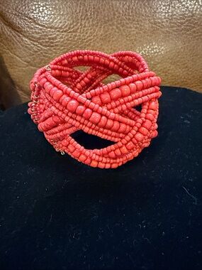 Red Beaded Multistrand Twist Bracelet
